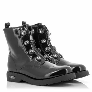Women`s Flat Ankle Boots Gold&Goled-GB208 -NERO