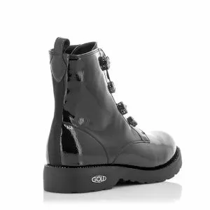 Women`s Flat Ankle Boots Gold&Goled-GB208 -NERO