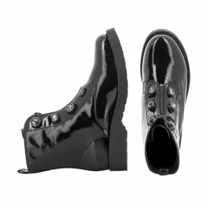 Women`s Flat Ankle Boots Gold&Goled-GB208 -NERO