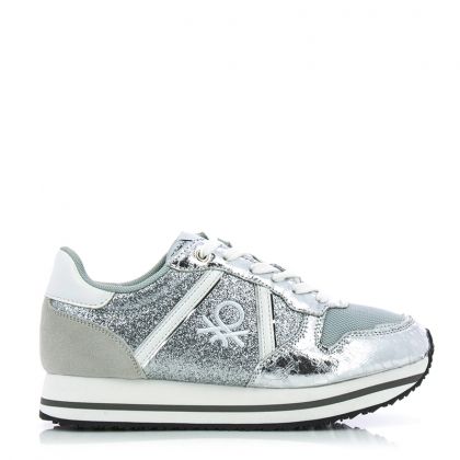 Дамски Сникърс    BENETTON - BTW123205/4010 SILKY METAL  SILVER/WHITE