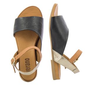 Women`s Flat Sandals VERANO-030.02.0053  BLACK/METALIC