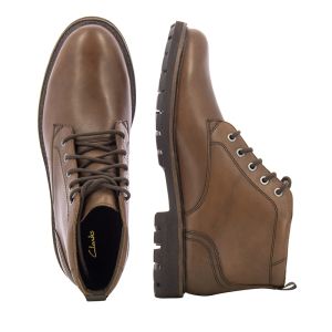 Men`s Boots CLARKS-26173425 BATCOMBE MIX DARK TAN LEA